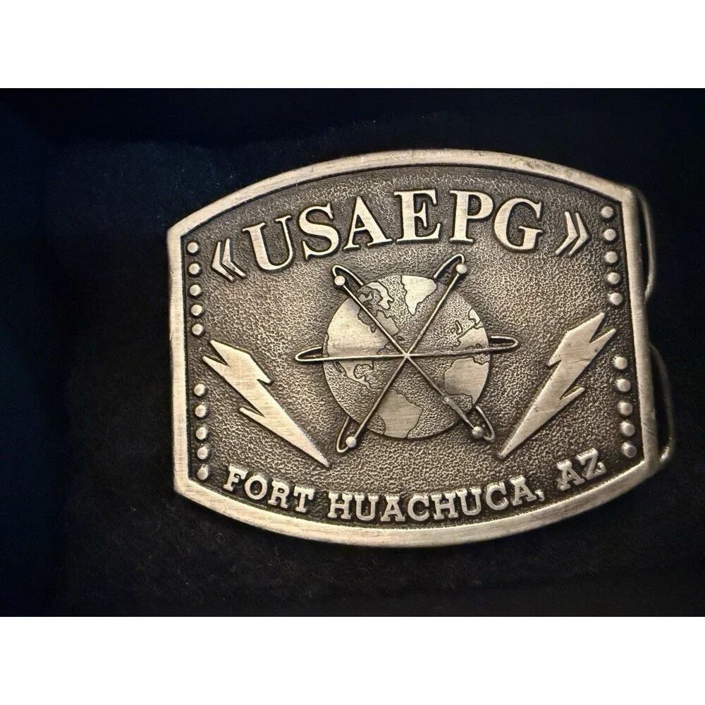 Vintage US Army USAEPG Fort Huachuca AZ Pewter Belt Buckle Walter Cribbins LTD